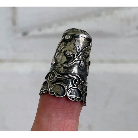 Vintage lot 2 Thimbles Ornate Taxco Mexico Sterling Alpaca silver - Picture 12 of 15
